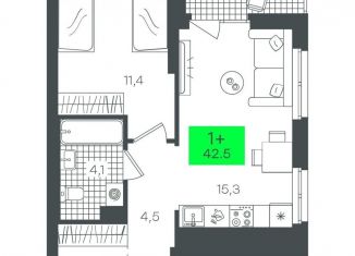 Продажа 1-комнатной квартиры, 42.5 м2, Тюмень