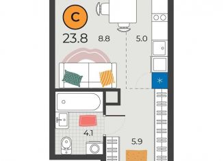 Квартира на продажу студия, 23.8 м2, Тюмень, улица Эльвиры Федоровой, 3, Восточный округ
