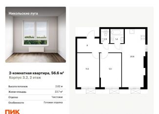 Продажа 2-ком. квартиры, 56.6 м2, Москва, ЮЗАО