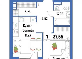 Продаю 1-комнатную квартиру, 37.6 м2, Ленинградская область