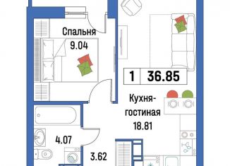 Однокомнатная квартира на продажу, 36.9 м2, Ленинградская область