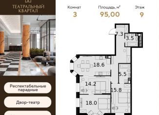 Продается трехкомнатная квартира, 95 м2, Москва, улица Расплетина, 2к1, метро Октябрьское поле
