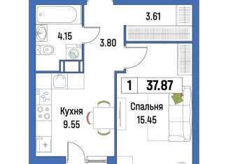 Продаю однокомнатную квартиру, 37.9 м2, Ленинградская область