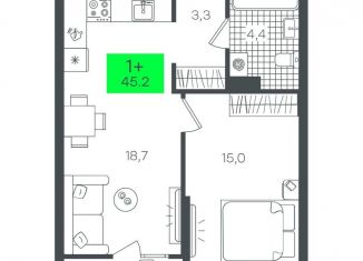 Продается 1-комнатная квартира, 45.2 м2, Тюмень