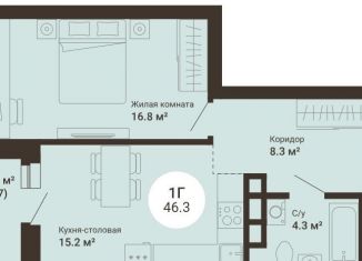 Однокомнатная квартира на продажу, 46.3 м2, Екатеринбург, ЖК Южный сад