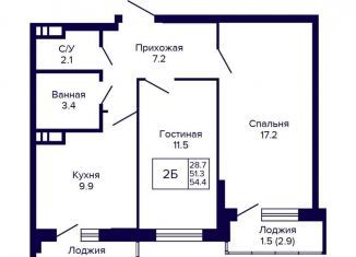 Двухкомнатная квартира на продажу, 54.4 м2, Новосибирск, Кировский район, улица Бородина, 54