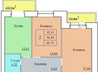 Продажа двухкомнатной квартиры, 60.7 м2, Ярославль