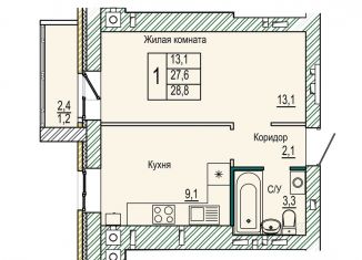 Продажа 1-комнатной квартиры, 28.8 м2, Волгоград