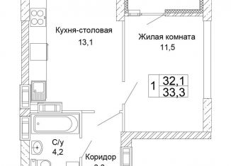 Продажа однокомнатной квартиры, 32.7 м2, Волгоград