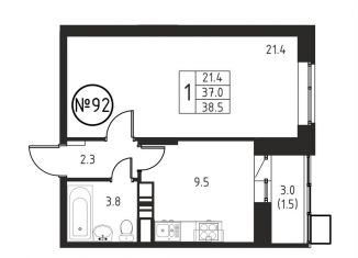 Продажа 1-комнатной квартиры, 38.5 м2, Московская область