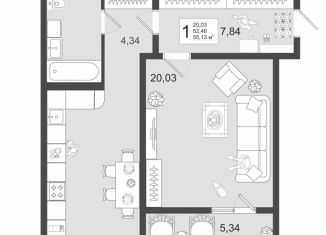 Продается 1-комнатная квартира, 55.1 м2, Тольятти