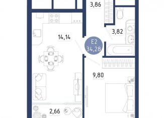 Продается 1-комнатная квартира, 34.3 м2, Рязанская область