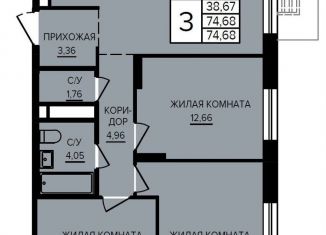 Продается 3-комнатная квартира, 74.7 м2, Екатеринбург, метро Проспект Космонавтов