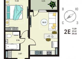 1-комнатная квартира на продажу, 39.5 м2, Липецкая область