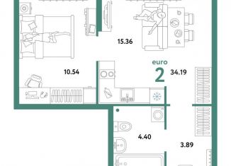 Продается двухкомнатная квартира, 34.2 м2, Тюмень, Интернациональная улица, 199к10