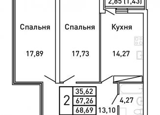 2-ком. квартира на продажу, 68.7 м2, Самара, метро Московская