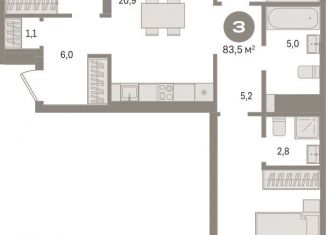 Продажа 3-комнатной квартиры, 83.5 м2, Новосибирск, метро Речной вокзал, Зыряновская улица, 53с