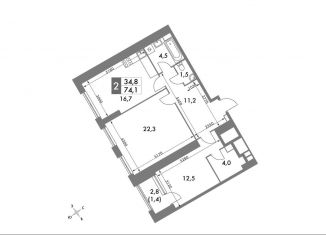 Продается двухкомнатная квартира, 74.1 м2, Москва, метро Калужская, улица Академика Волгина, 2с3