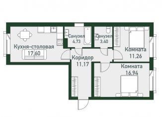 Продам трехкомнатную квартиру, 65.1 м2, Челябинская область