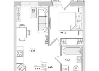 Продажа однокомнатной квартиры, 38.2 м2, поселок Бугры