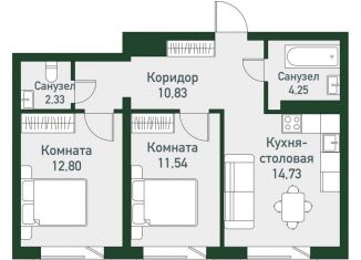 3-комнатная квартира на продажу, 56.5 м2, посёлок Западный
