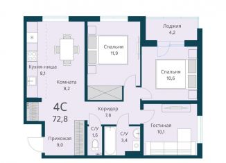 4-комнатная квартира на продажу, 72.8 м2, Новосибирская область, улица Красный Факел, 39