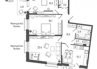 Продажа трехкомнатной квартиры, 97.7 м2, Санкт-Петербург, Черниговская улица, 17, метро Московские ворота