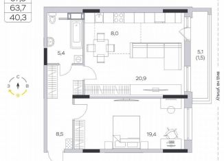 Продается 1-комнатная квартира, 63.7 м2, деревня Пирогово, ЖК Пироговская Ривьера, улица Ильинского, 8