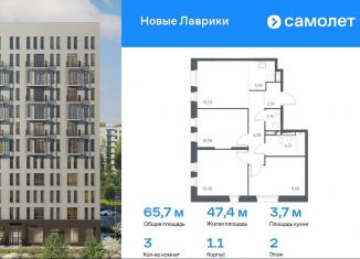 Продажа 3-ком. квартиры, 65.7 м2, Мурино, жилой комплекс Новые Лаврики, 1.1