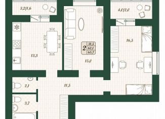 Продам 2-ком. квартиру, 62.1 м2, поселок городского типа Стройкерамика, улица Олега Пешкова