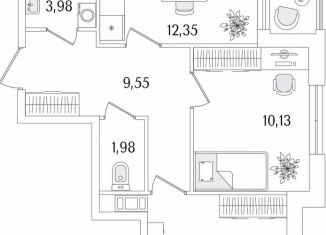 Продаю 2-ком. квартиру, 51.7 м2, Санкт-Петербург, Фрунзенский район, улица Фучика, 12к2Г1