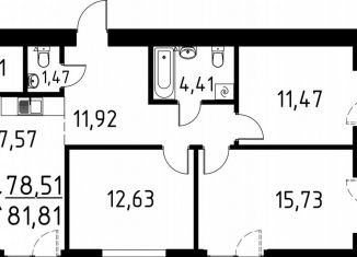 Продается 3-комнатная квартира, 81.8 м2, деревня Кисловка, улица Марины Цветаевой, 42