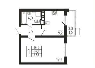 1-комнатная квартира на продажу, 37.8 м2, деревня Пирогово, ЖК Пироговская Ривьера
