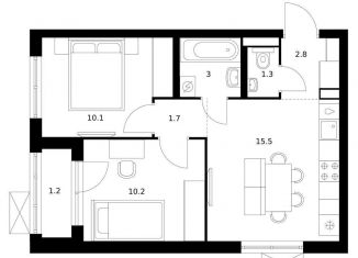 Двухкомнатная квартира на продажу, 45.8 м2, Ярославль, ЖК Волга Парк