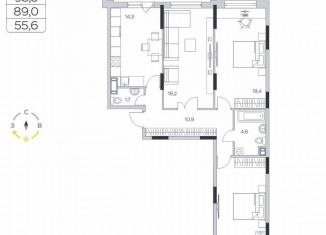Продаю трехкомнатную квартиру, 89 м2, деревня Пирогово, ЖК Пироговская Ривьера, улица Ильинского, 8