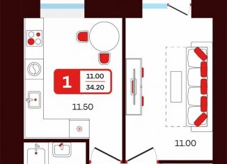 Продам однокомнатную квартиру, 34.2 м2, Туймазы, переулок Луначарского, 5