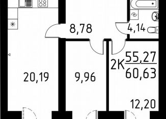 2-комнатная квартира на продажу, 60.6 м2, деревня Кисловка, улица Марины Цветаевой, 42