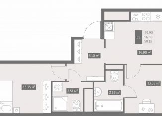 Продается 2-комнатная квартира, 58.2 м2, посёлок Шушары