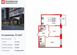 Продажа 2-комнатной квартиры, 53.2 м2, Санкт-Петербург, метро Купчино