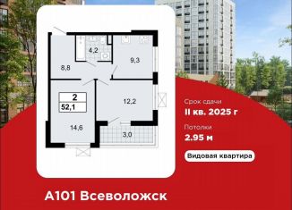 Продается 2-ком. квартира, 52.1 м2, Ленинградская область, ЖК А101 Всеволожск, 1.1