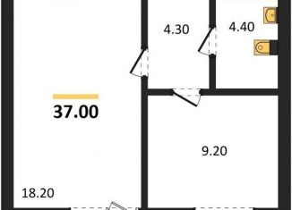 Продается однокомнатная квартира, 37 м2, Калининград, Московский район, Акварельная улица