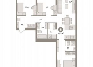 Продажа трехкомнатной квартиры, 87 м2, Екатеринбург, улица Пехотинцев, 2Г, Железнодорожный район