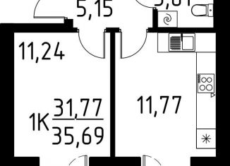 Продам 1-комнатную квартиру, 35.7 м2, деревня Кисловка, улица Марины Цветаевой, 42