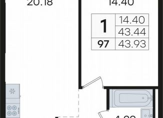 Продам однокомнатную квартиру, 43.9 м2, Санкт-Петербург, Петроградский район, набережная Гребного канала, 1