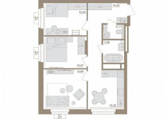 Продается двухкомнатная квартира, 59.2 м2, деревня Жилые Дома Кирпичного Завода