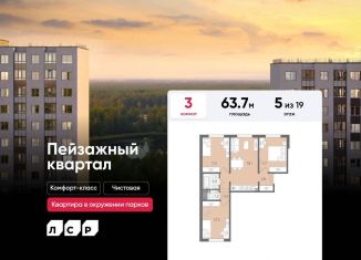 Продаю 3-комнатную квартиру, 63.7 м2, Санкт-Петербург, муниципальный округ Полюстрово