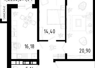2-комнатная квартира на продажу, 68.8 м2, Краснодар, Агрономическая улица, 2/1, микрорайон Горхутор