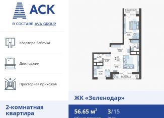 Продается двухкомнатная квартира, 57.6 м2, Краснодар, Главная городская площадь, микрорайон Центральный