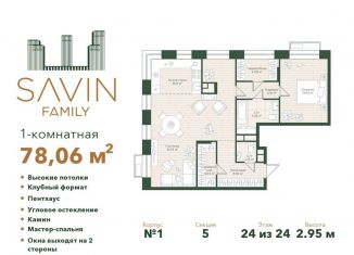 1-комнатная квартира на продажу, 78.1 м2, Казань, Ново-Савиновский район