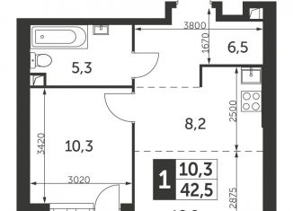 Однокомнатная квартира на продажу, 42.5 м2, Москва, улица Академика Волгина, 2с1, ЖК Архитектор